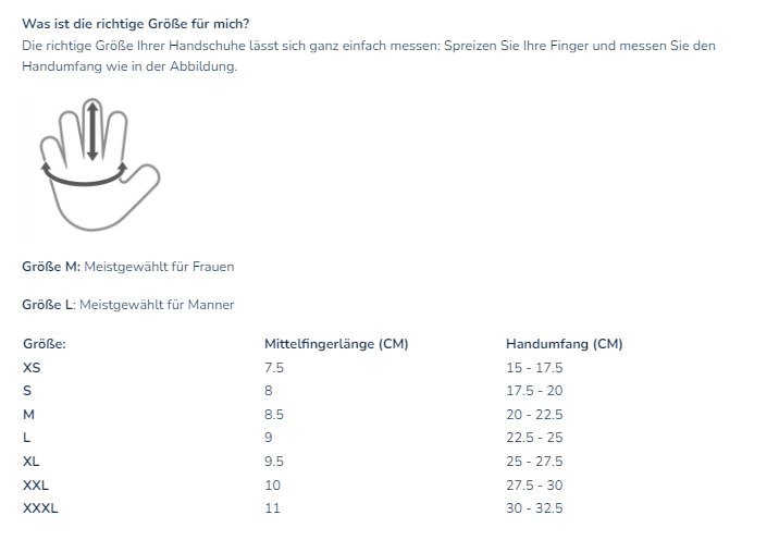 fahrradhandschuh größen tabelle Beheizte Fahrradhandschuhe – Dual Heating